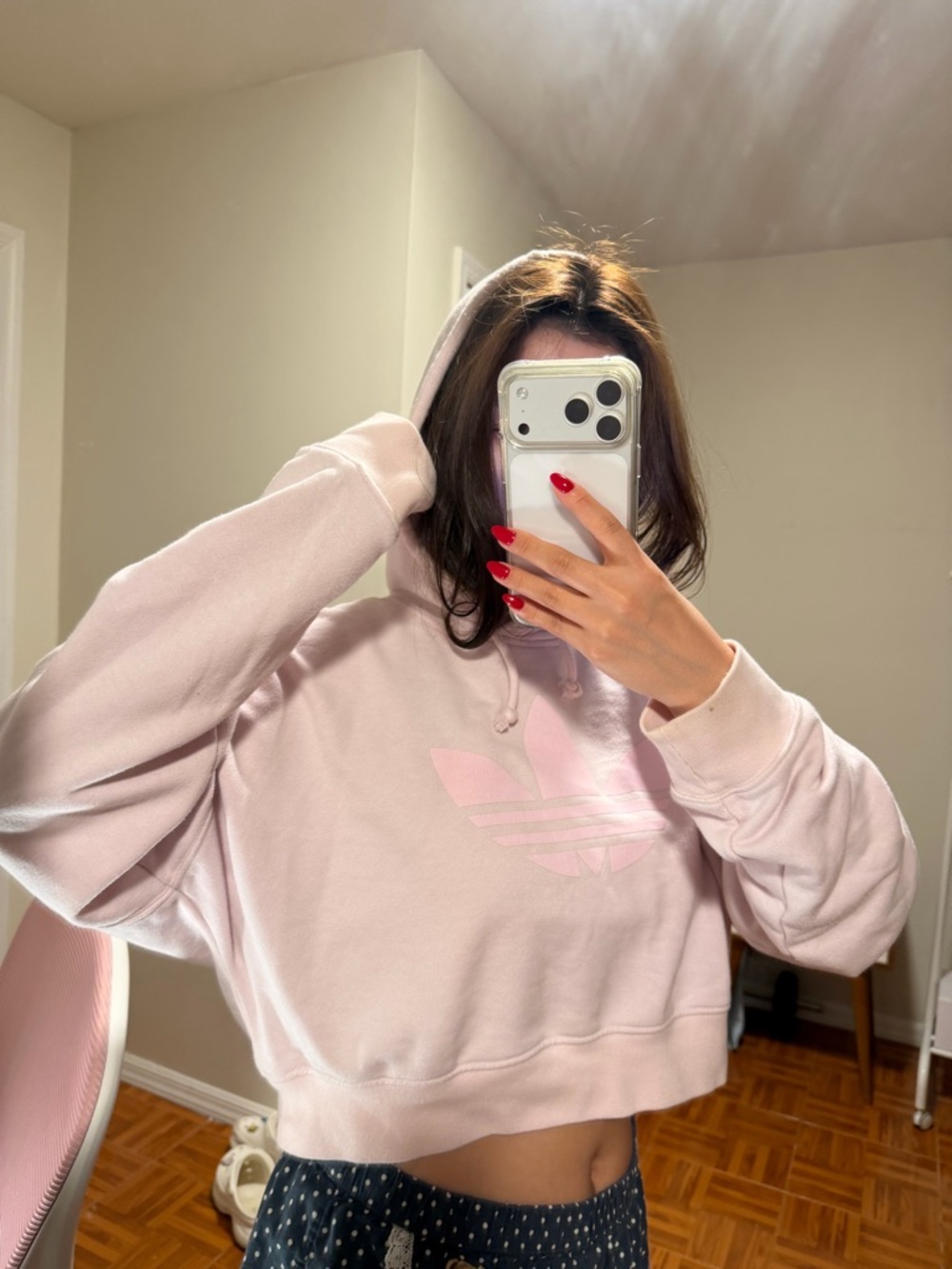 adidas Light Pink Cropped Hoodie